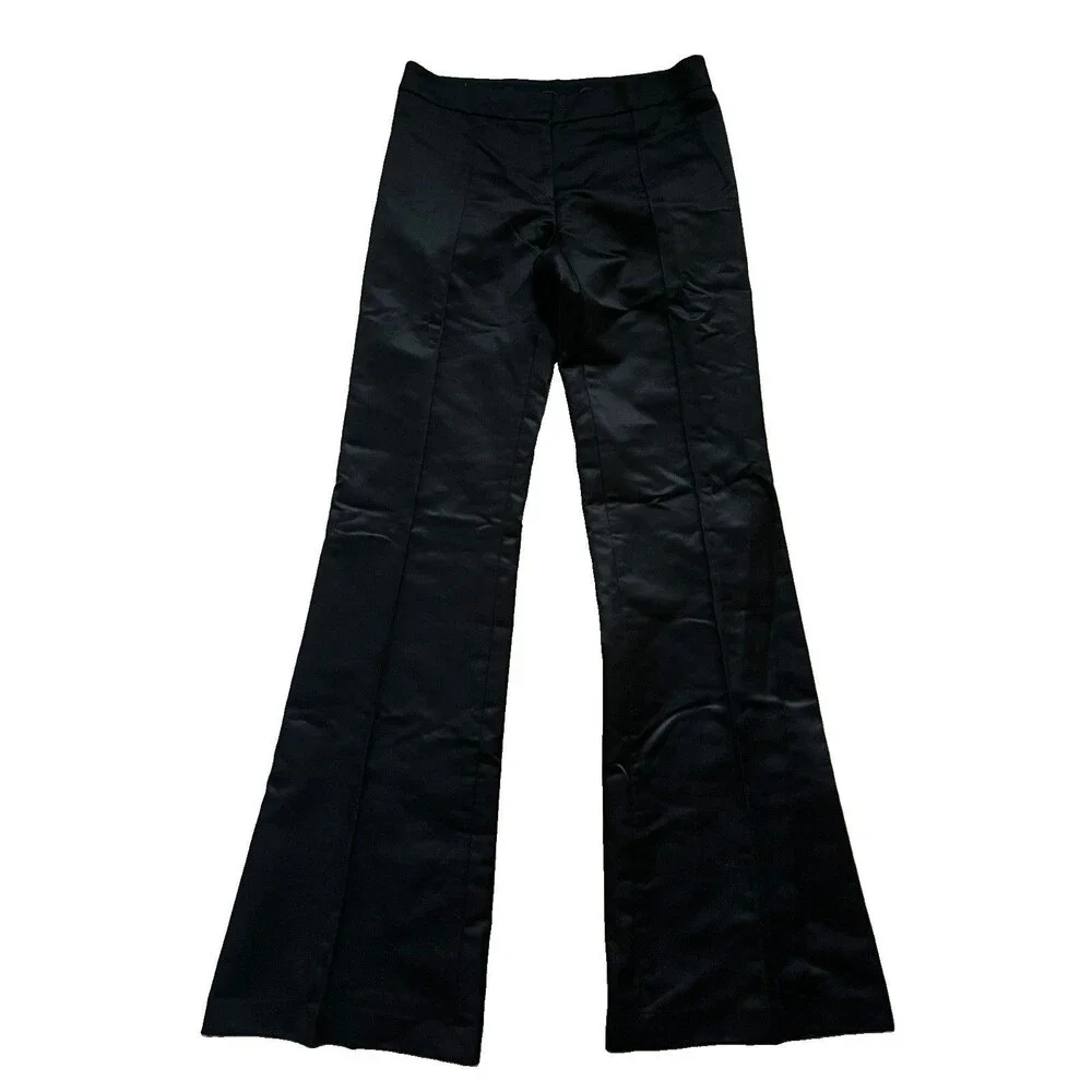 Tory Burch Black Cotton Silk Pintuck Trousers Flare Leg Size 2